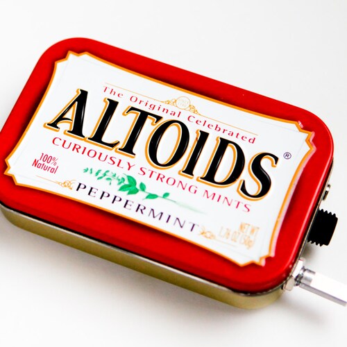Portable Mint Tin Guitar Amp, Headphone Amp, MP3 Amp w/ Speaker, Volume Control, & 10X Gain (Peppermint Altoids)