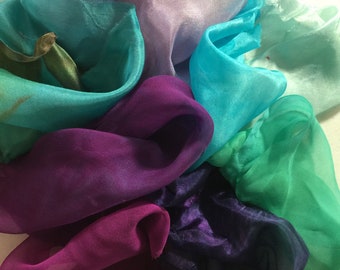 Silk fabric scraps silk gauze and pongee silk for nuno felting hand dyed