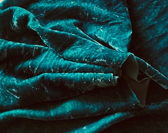 Silk Rayon Velvet Fabric Hand Dyed in Marine Teal Blue