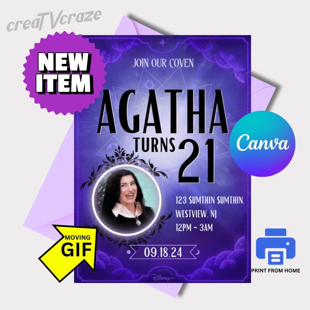 Agatha All Along Party Invitation canva GIF Template - Etsy UK