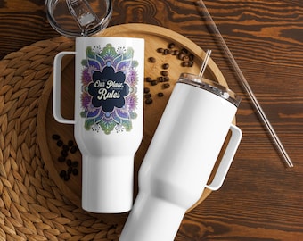 Este es nuestro lugar - Taza de viaje con asa y pajita