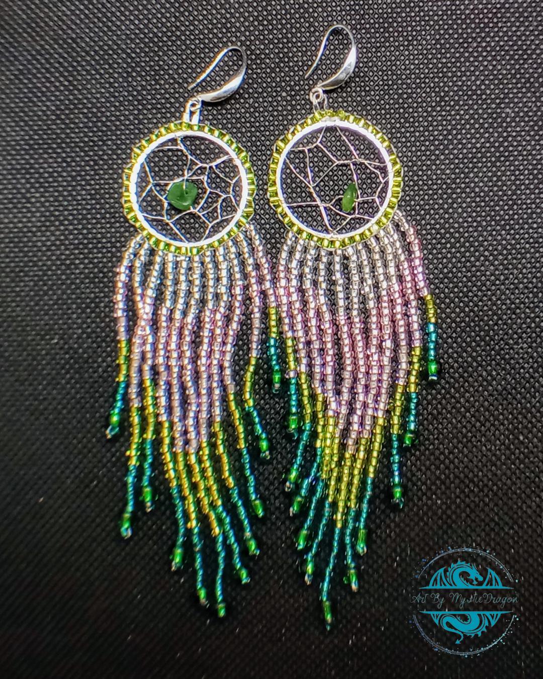 Handcrafted Ombre Dreamcatcher Beaded Dangle Earrings UK