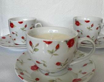 Vela de taza de té con rosa vintage