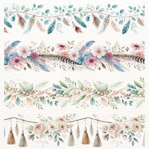 17種類のボヘミアン風シームレスボーダー - 水彩PNGデジタルストリップ（スクラップブッキング、ジャーナル、ボヘミアン風ボーダー、ボヘミアン風の美学、ニュートラルなボヘミアン風トリム用）