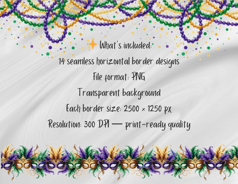14 Mardi Gras Seamless Borders Clipart | Masquerade Mask Floral Border ...