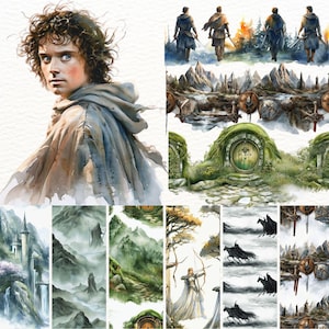 Set of 42 Middle-earth Clipart + 7 Seamless Borders + 11 Digital Papers , Digital Paper, Middle-earth Heroes,Scrapbook Paper,Fantasy Clipart