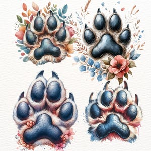 19 Watercolor Dog Paw Prints Clipart – Transparent Background, 300 DPI PNG, for Digital & Physical Use, Printing, Web Design