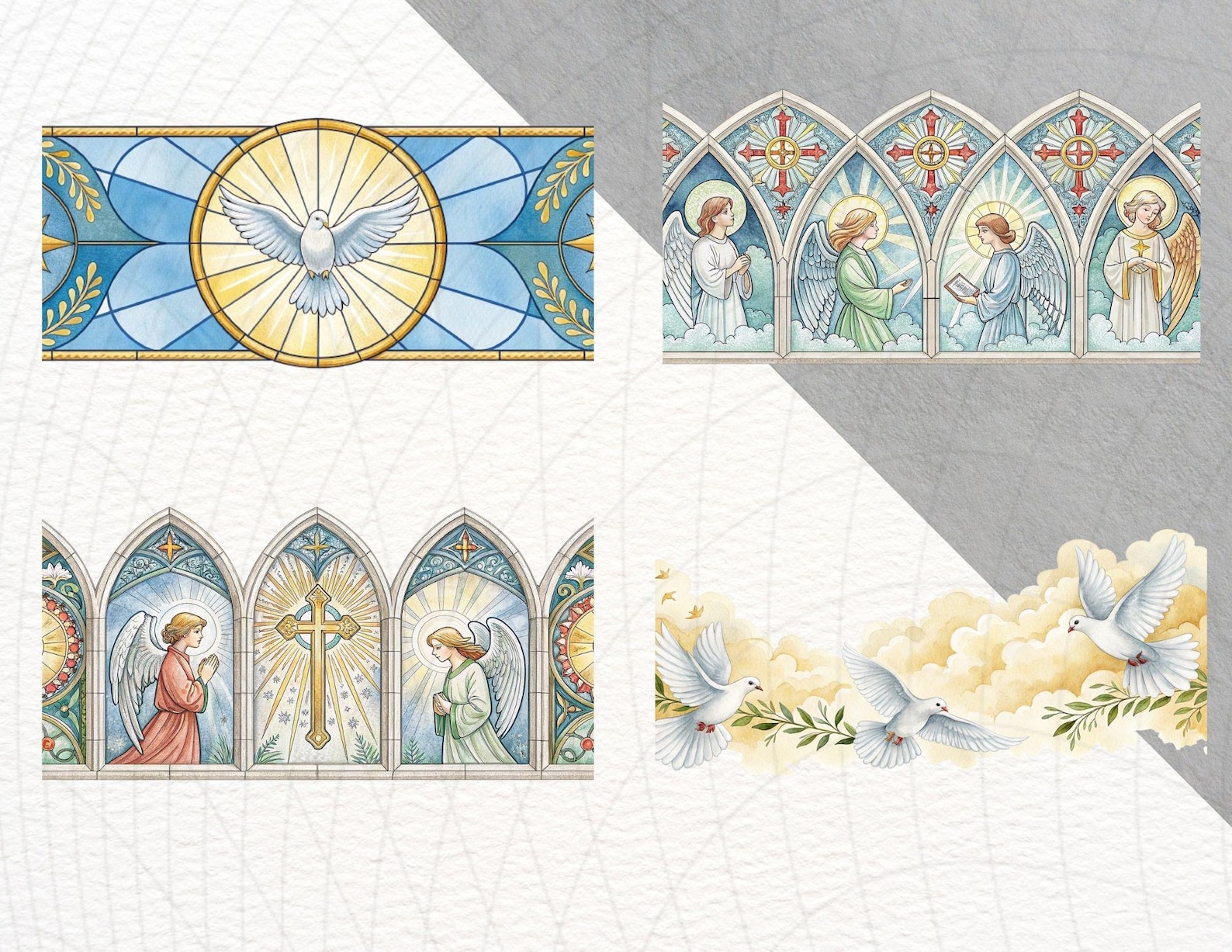 8 Biblical Seamless Borders – Watercolor Religious Clipart PNG, Angel ...
