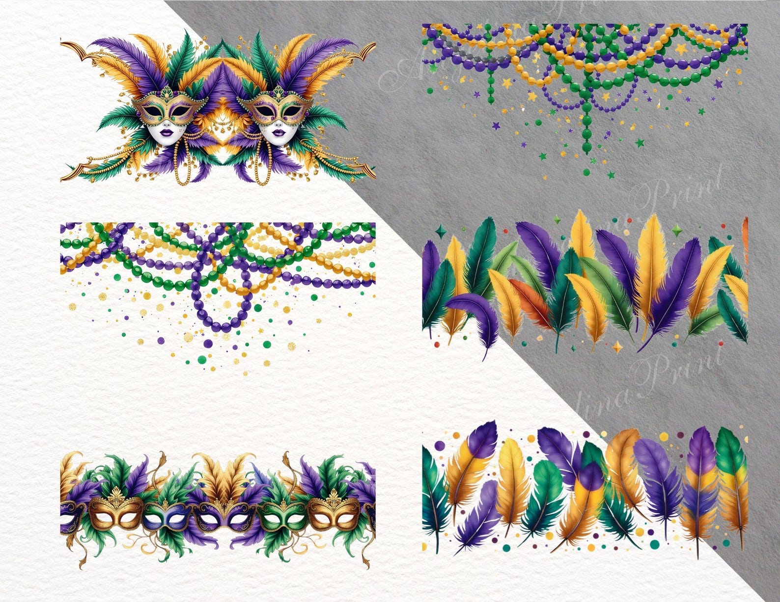 14 Mardi Gras Seamless Borders Clipart | Masquerade Mask Floral Border ...