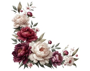 15 Burgundy & Pink Peony Frames - Floral Watercolor Clipart, Flower Border, Peony Digital Clipart, elegant flowers in boho style