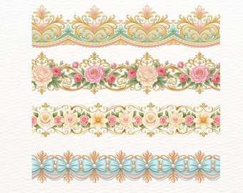 24 Seamless Rococo Borders, Floral Rococo Clipart, Elegant Vintage Frame, baroque frame, rococo design