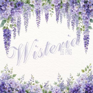 Akwarela Wisteria Clipart, Fioletowa Kwiatowa Ramka Ślubna, Obramowania Kwiatowe i Narożniki, 16 PNG, Fioletowe Kwiaty Clipart, Scrapbooking
