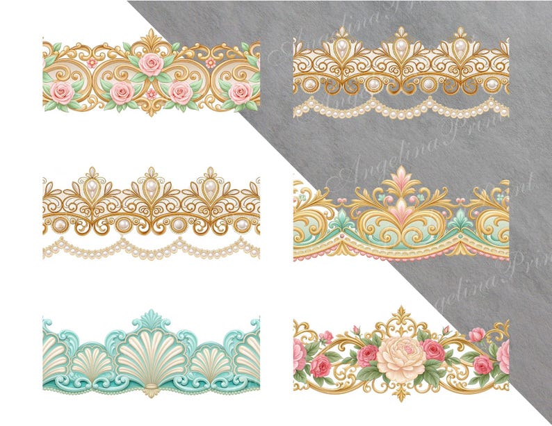 26 Seamless Rococo Borders, Floral Rococo Clipart, Elegant Vintage ...