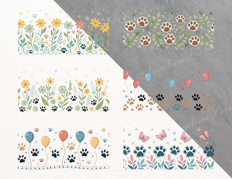 17 Cute Seamless Dog Paw Borders Clipart | Puppy Paw Prints PNG | Pet ...