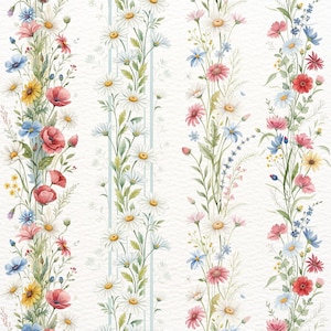 17 Naadloze verticale bloemenranden: aquarel clipart van wilde bloemen, PNG, naadloze randen, bloemenclipart, aquarel wilde bloemen