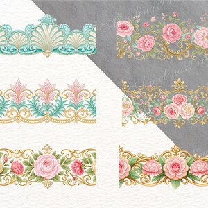 24 Seamless Rococo Borders, Floral Rococo Clipart, Elegant Vintage Frame, baroque frame, rococo design image 4