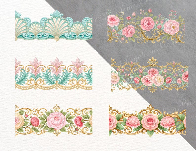 24 Seamless Rococo Borders, Floral Rococo Clipart, Elegant Vintage Frame, baroque frame, rococo design image 4