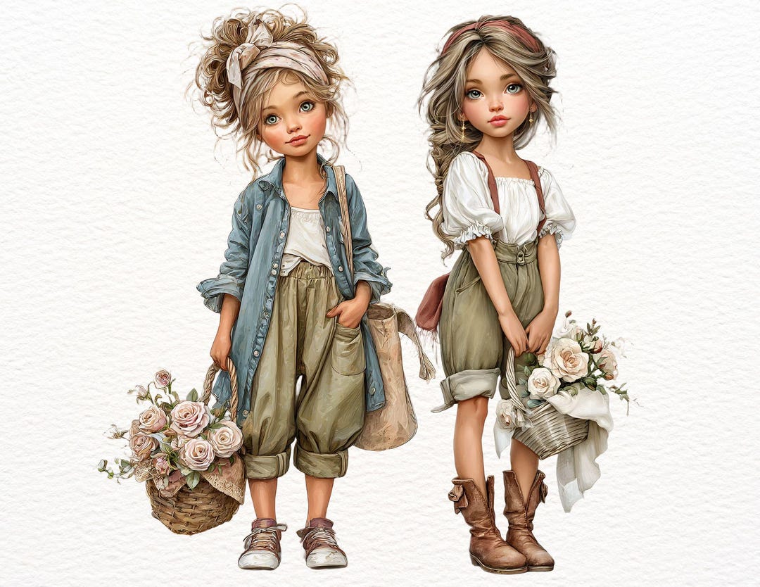 20 Cute Girls Watercolor Clipart | Little Girl Portrait PNG | Adorable ...