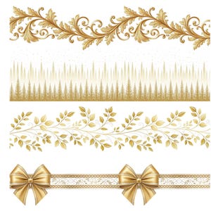 25 elegante nahtlose Goldränder – Barock-, geometrische und florale PNG-Teiler – Horizontale Clipart mit Goldbesatz, geometrisches Muster, Goldornament