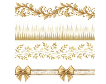 25 Elegant Gold Seamless Borders – Baroque, Geometric & Floral PNG Dividers – Horizontal Gold Trim Clipart,geometric pattern, gold ornament