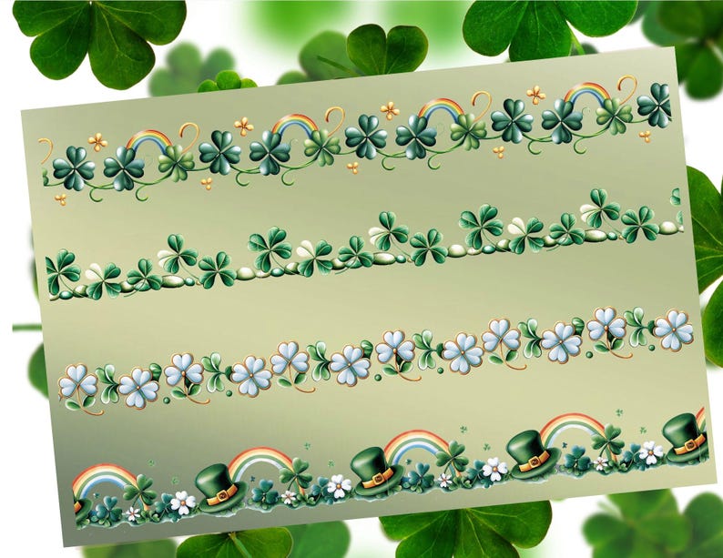 12 Seamless Clover Borders Clipart | St Patrick's Day Border | Four ...