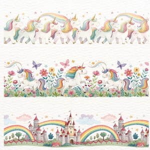 Eenhoorn Verjaardag Naadloze Randen Clipart - 13 Leuke Fee Eenhoorn PNG Randen, Fantasie Kasteel Clipart, eenhoorn kunst, planner rand, eenhoorn