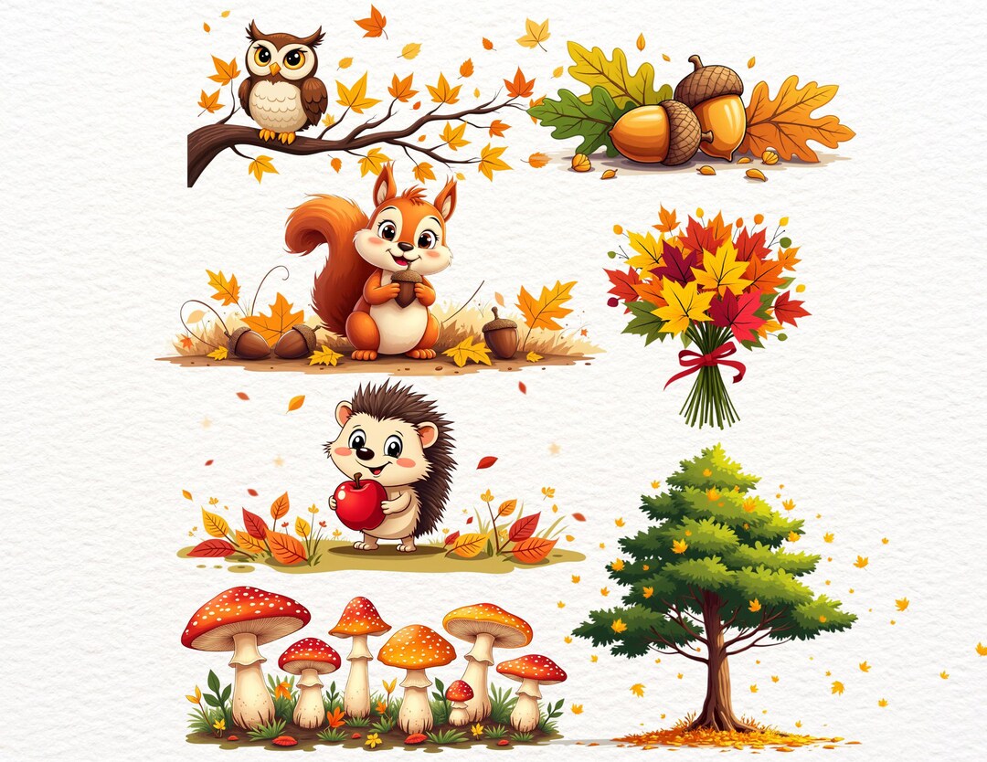 36 Watercolor Autumn Forest Clipart | Cute Woodland Animals Hedgehog ...