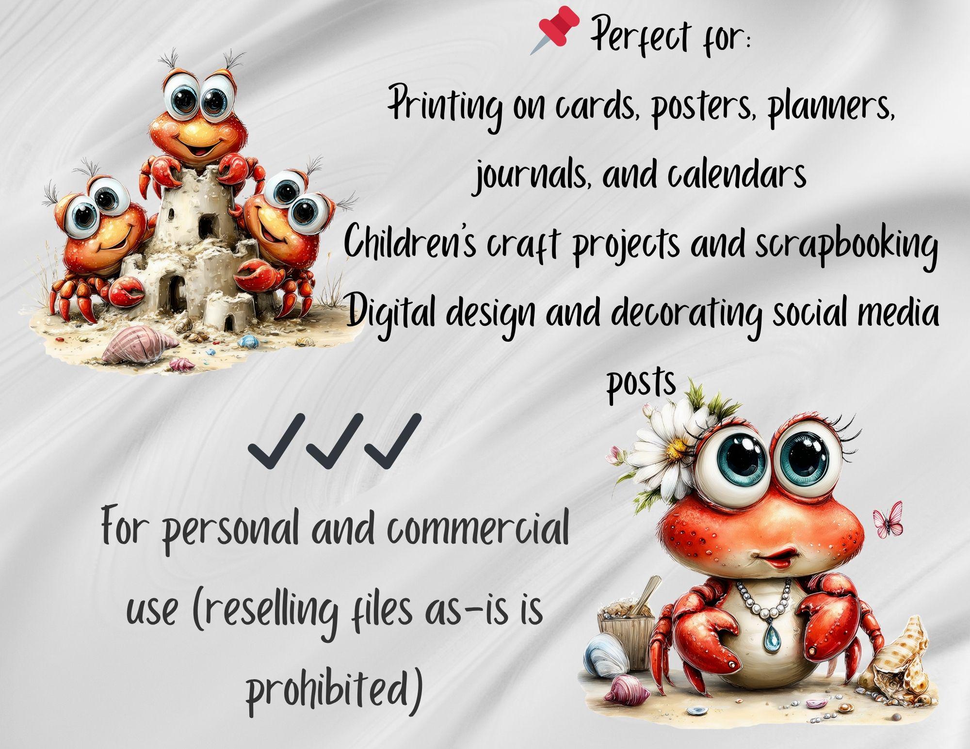 14 Cute Crab Clipart Whimsical Beach Crab PNG Summer Crab Illustration ...
