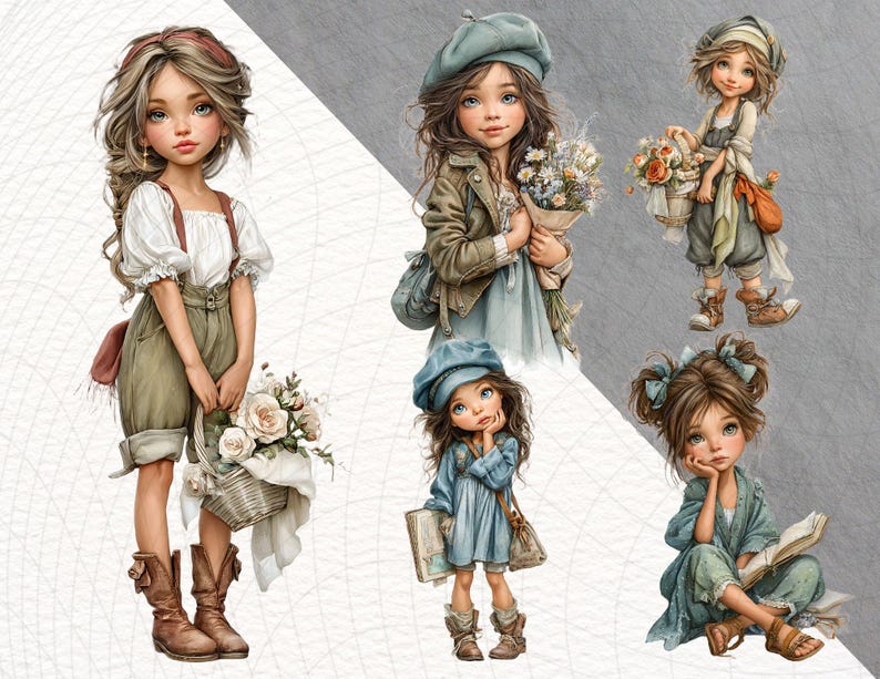 20 Cute Girls Watercolor Clipart | Little Girl Portrait PNG | Adorable ...