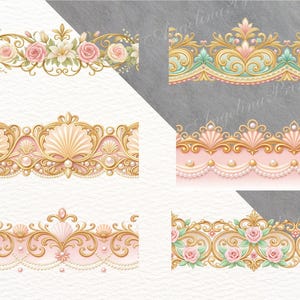 24 Seamless Rococo Borders, Floral Rococo Clipart, Elegant Vintage Frame, baroque frame, rococo design image 3