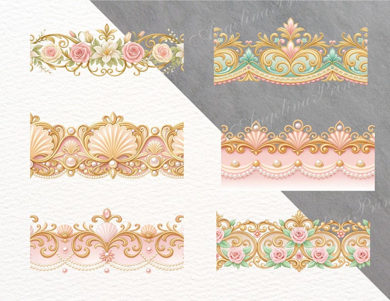 24 Seamless Rococo Borders, Floral Rococo Clipart, Elegant Vintage Frame, baroque frame, rococo design image 3