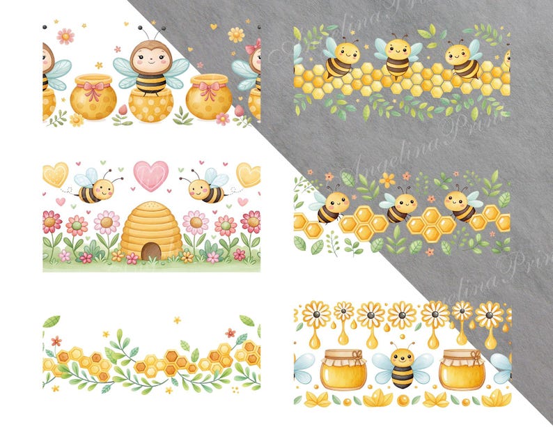 13 Honey Bee Seamless Borders | Beehive, Honeycomb & Flowers PNG ...