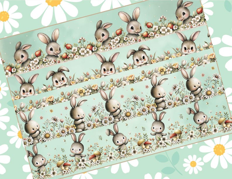 Border For Rabbits 11 Seamless Bunny Borders Clipart | Cute Baby Rabbits in Flowers ...