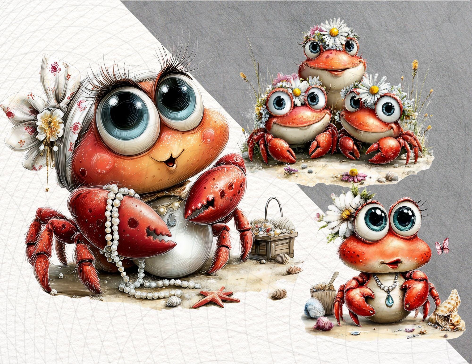14 Cute Crab Clipart Whimsical Beach Crab PNG Summer Crab Illustration ...
