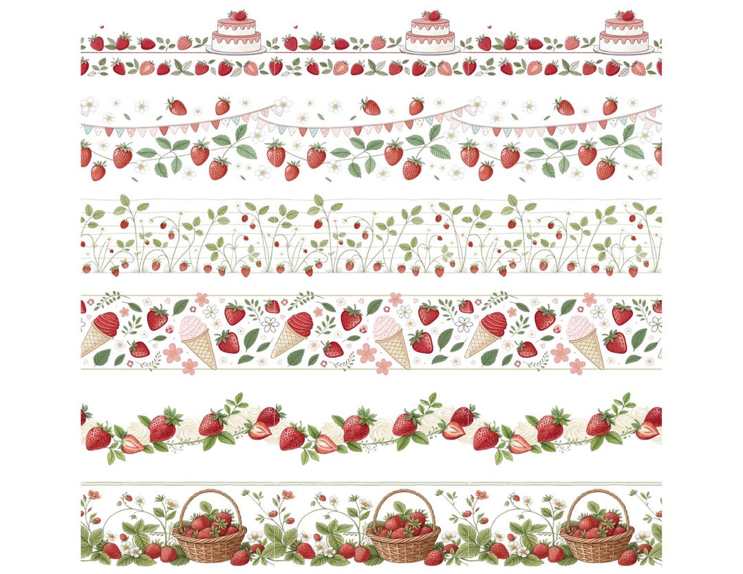 30 Strawberry Seamless Borders, Berry Digital Paper, Strawberry Party ...