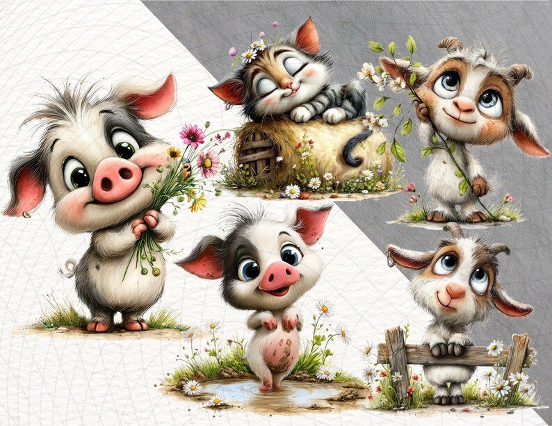 31 Farm Animals Clipart | Cute Farm Animal Illustration PNG | Sheep ...