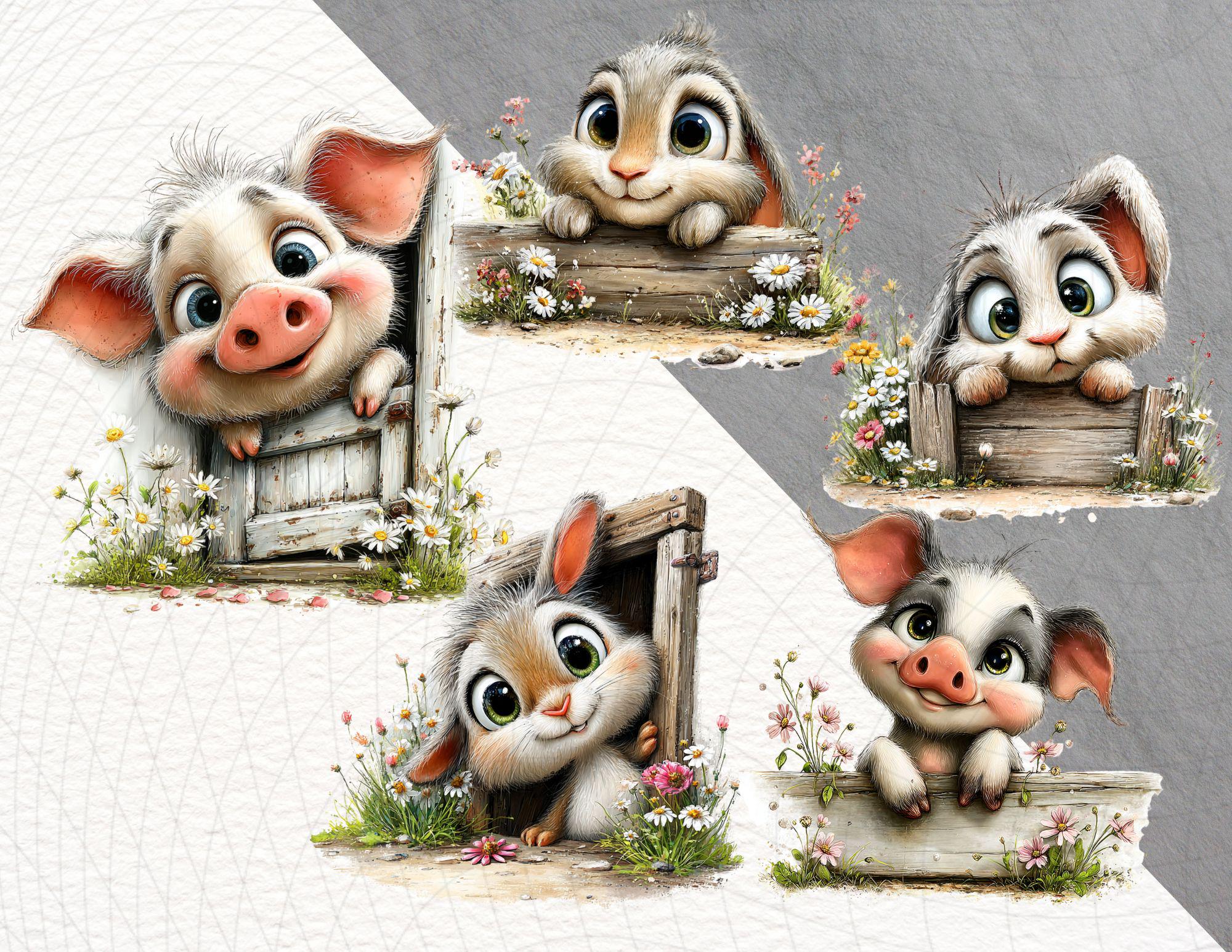 26 Cute Farm Animal Clipart | Baby Farm Animals PNG | Horse Lamb Bunny ...