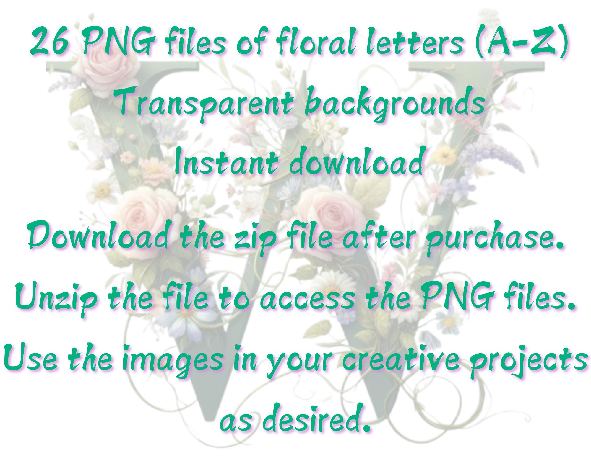 Floral Alphabet Clipart Set - 26 Watercolor Letters With Transparent ...
