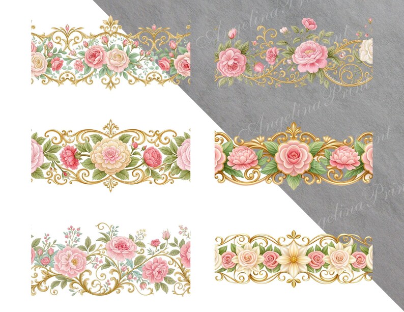 26 Seamless Rococo Borders, Floral Rococo Clipart, Elegant Vintage ...