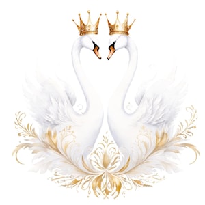 Clipart de cisne elegante | Cisne de boda PNG | Ilustración romántica de pájaro | 15 cisnes en acuarela, arte de aniversario de cisnes, clipart de despedida de soltera