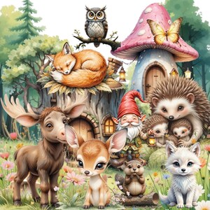 105 Bosbabydieren Clipart – Lentebosillustratie, schattige wilde dieren, bosclipart, aquareldieren, lenteclipart, kinderkamer