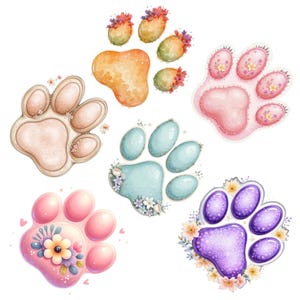 20 watercolor dog paw clipart, cute dog paw prints, pet clipart, paw print clipart, dog paw print , animal paw