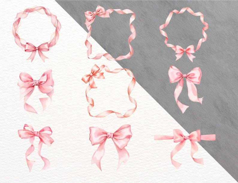 Pink Rictangular Ribbon Frame Pink Ribbon , Bow Clipart Set – 26 Watercolor Pink Floral Frames ...