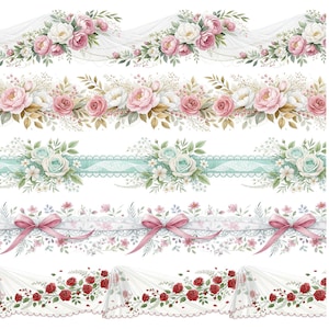 27 nahtlose Blumenränder für Hochzeiten PNG | Aquarell-Endlosblumenmuster | Hochzeits-Clipart für Karten, Poster & Design, nahtlose Clipart