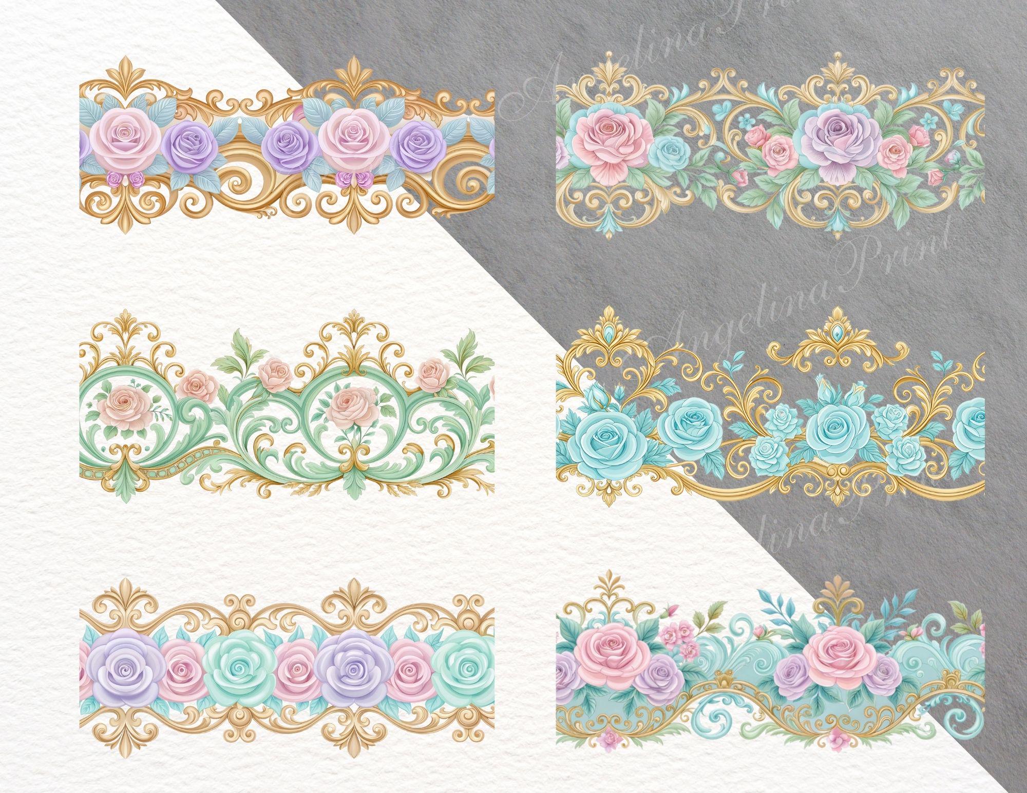 34 Seamless Rococo Borders PNG | Floral Rococo Clipart | Elegant ...