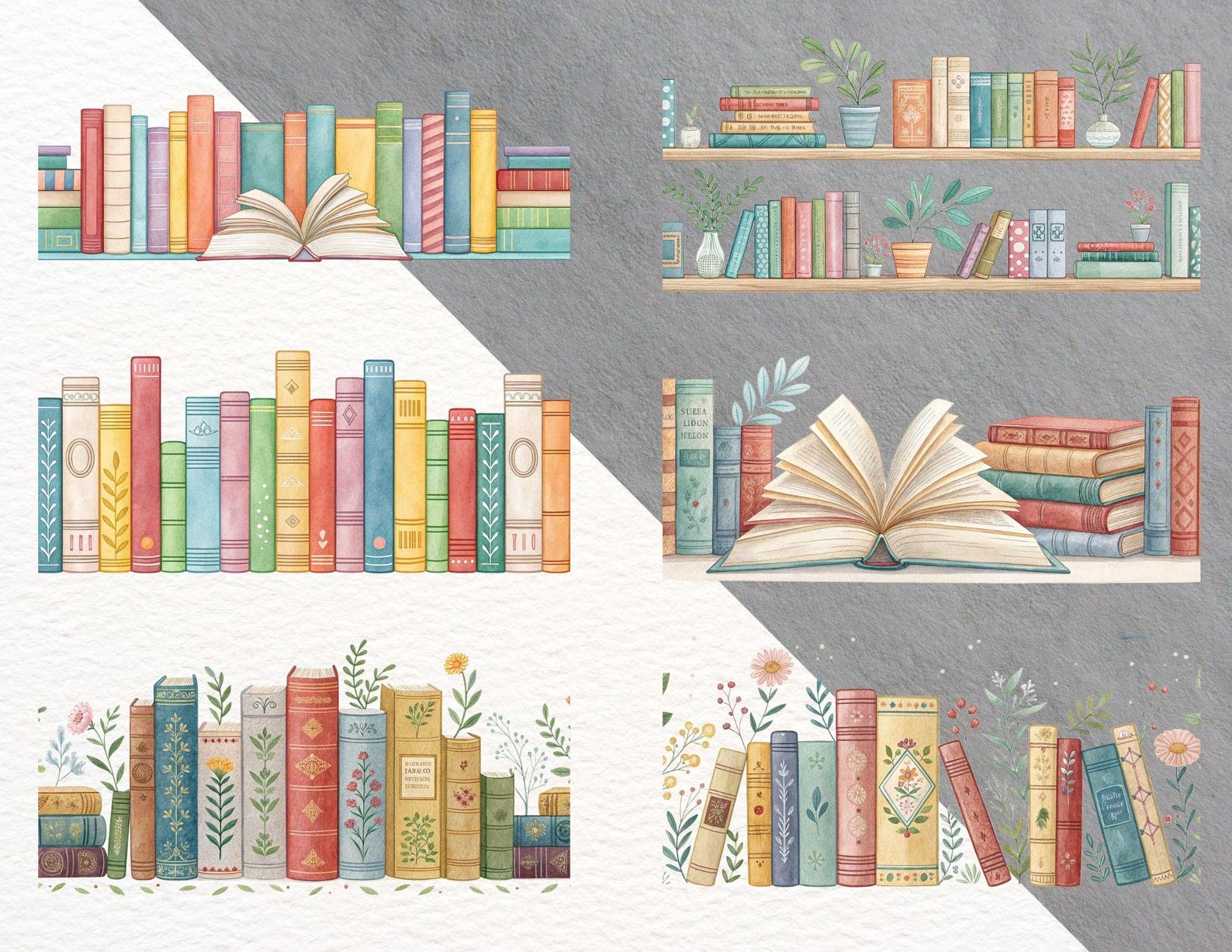 19 Seamless Book Borders | Books, Bookshelf, Library Clipart, Book ...