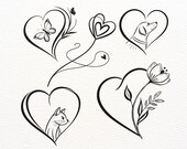 18 Minimalist Heart Clipart | Black and White Heart Line Art PNG | Tattoo Sketch, Mini Tattoo Design |  tiny heart png, romantic clipart