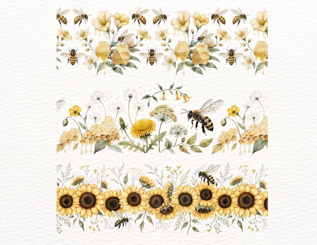Seamless Bee Borders PNG | Watercolor Honey Bee Clipart Borders ...
