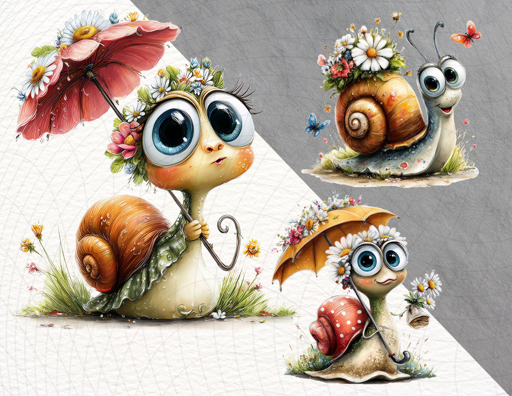 14 Cute Snail Clipart | Whimsical Garden Snails PNG | Floral Snail ...