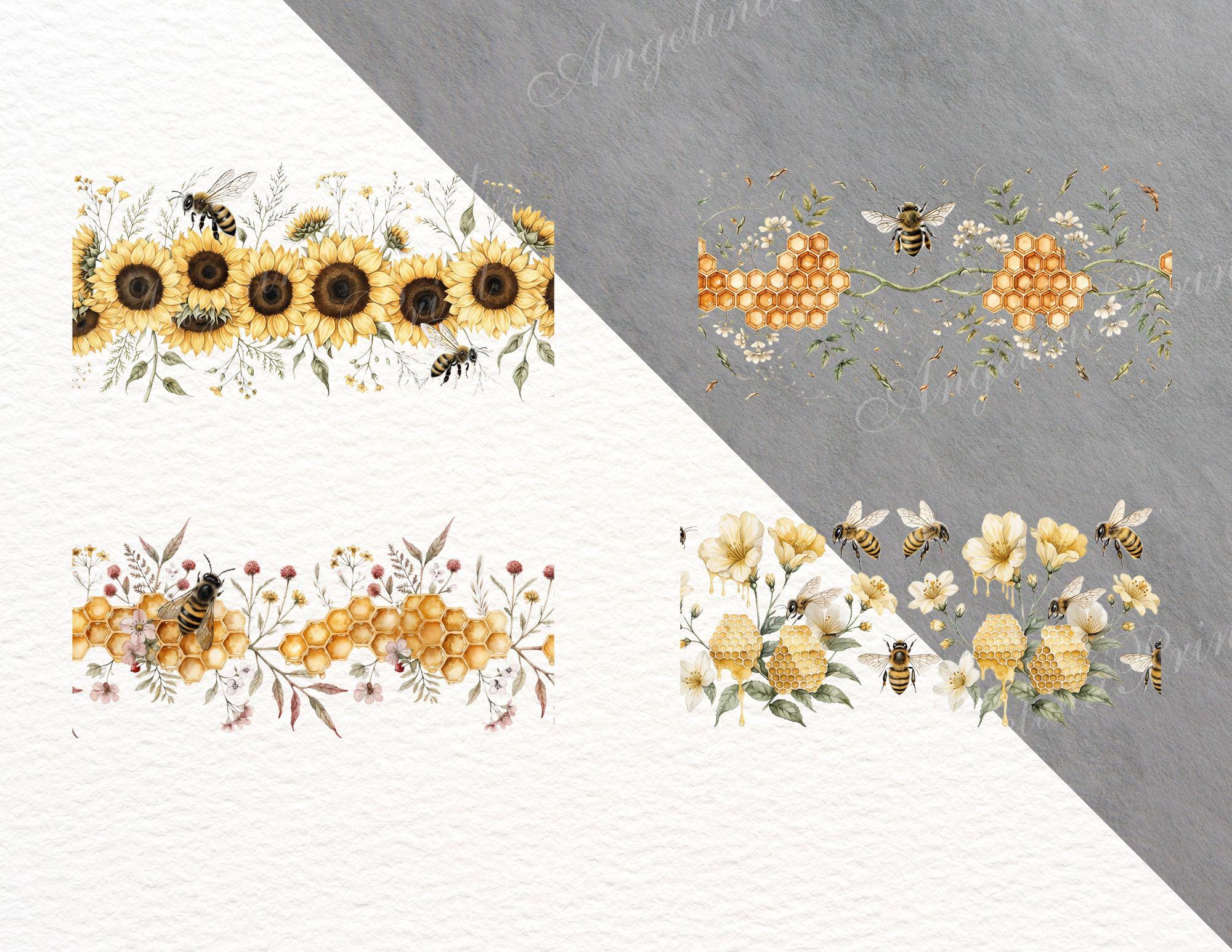 Seamless Bee Borders PNG | Watercolor Honey Bee Clipart Borders ...
